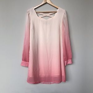 Pink Ombré Long Sleeve Shift Dress